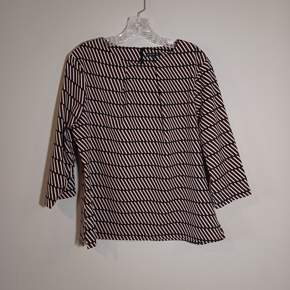 Stockh LM festive Wendy Blouse Striped Black and Tan Women's Top Size 44 US 10